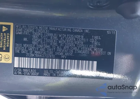 2012 Lexus Rx 350 from USA, damaged, VIN 2T2BK1BA4CC127810